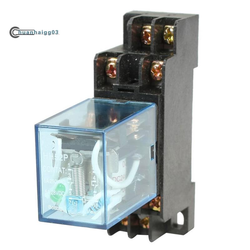 HH52P DC 24V Coil DPDT 8 Pins Electromagnetic Power Relay with DYF08A Base, Black+ Clear Blue