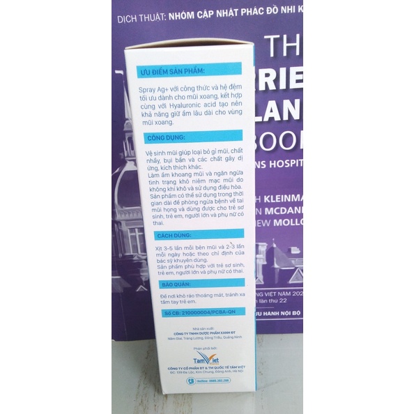 Xịt mũi Spray Ag-kết hợp nước muối biển, nano Bạc,Hyaluronic acid, giúp làm sạch, thông mũi, chống nghẹt mũi, chảy mũi
