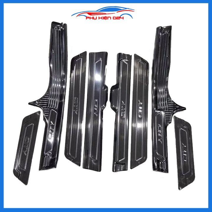 Bộ ốp bậc cửa trong ngoài nẹp bước chân City 2015-2016-2017-2018-2019-2020 vân Titan chống trầy trang trí xe
