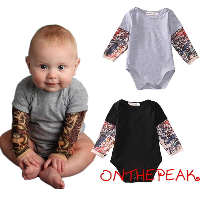 Áo Liền Quần Tay Dài Hoạ Tiết Hình Xăm Cho Bé Từ 0-18 Tháng Tuổi