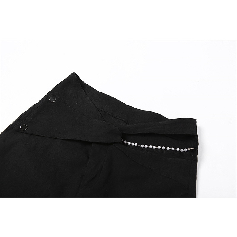 Quần Dài Midi Ống Rộng Phối Lỗ Thời Trang Đường Phố Cá Tính Cho Nữ