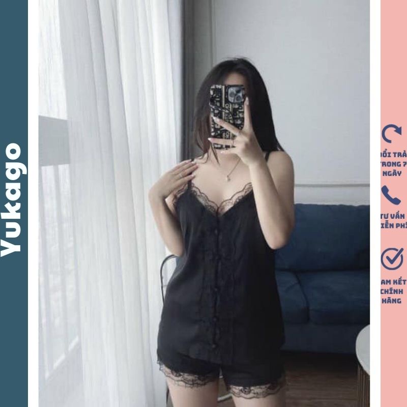 Đồ bộ nữ bộ ngủ lụa 2s phối ren h.m chất tơ tằm thoáng mát mỏng nhẹ  Yukago M3.014.DE