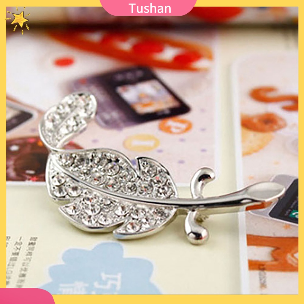 Trâm Cài Hình Chiếc Lá Bằng Bạc Đính Đá Thời Trang