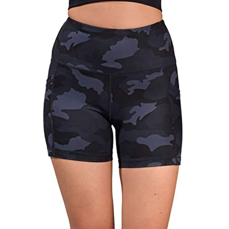 Quần Short Legging Tập Yoga Lưng Cao In Họa Tiết Rằn Ri Phối Túi Thời Trang Cho Nữ