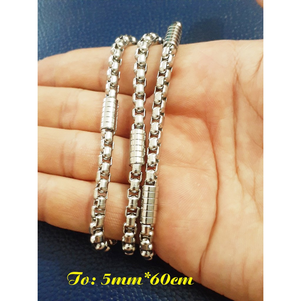 Dây chuyền nam inox cao cấp kiểu bông dừa 5mm bọc khoanh 6mm sọc ngag siêu đẹp, không đen-Đem lại đẳng cấp cho người đeo