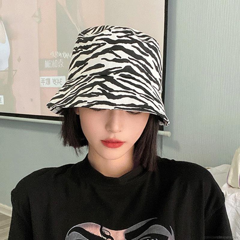 Female Retro Striped Zebra Sunscreen Bucket Hat Fisherman Hat