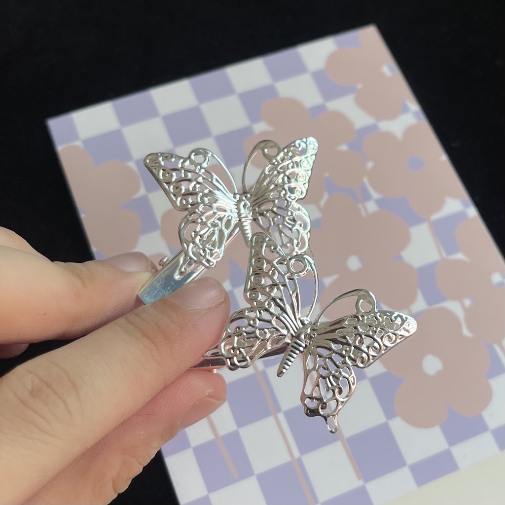 Kẹp tóc mái hình bướm MÀU BẠC phong cách vintage cho nữ K95