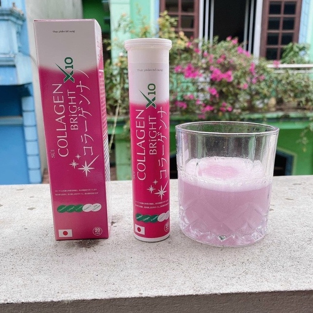 Viên Sủi Collagen X10 collagen đẹp da trắng sáng tự nhiên sạch nám tàn nhanh hiệu quả tuýp 20 viên