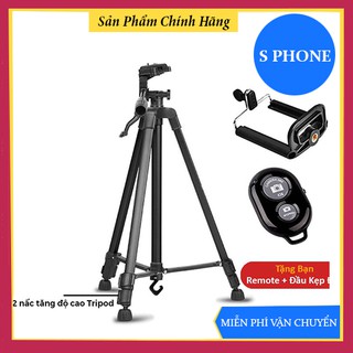 Gậy Tripod cho điện thoại và máy ảnh 3366 cao cấp - Tặng kèm Đầu kẹp điện thoại và Remote Bluetooth - Hàng Chính Hãng