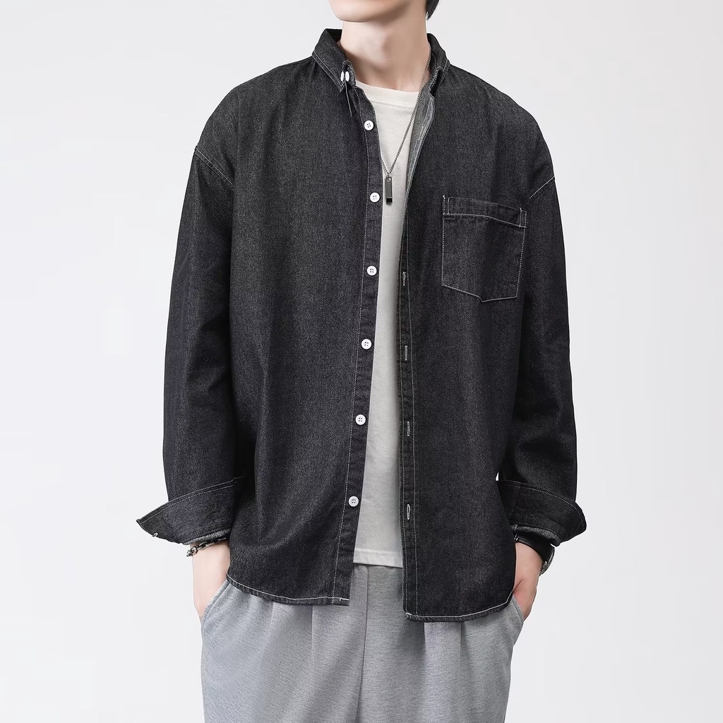 Áo Khoác Denim Tay Dài Màu Trơn Phong Cách Hàn Quốc Thời Trang Cho Nam