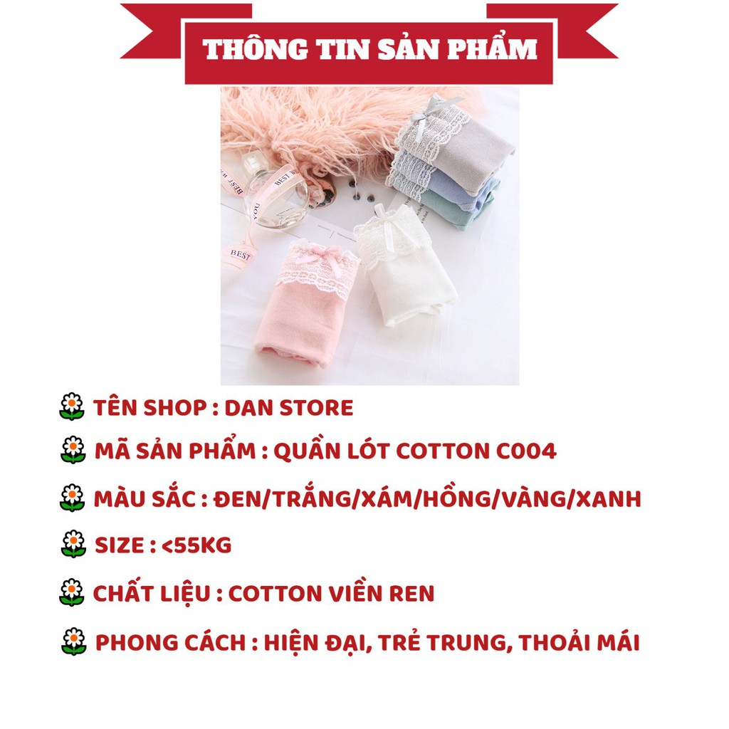 Quần Lót Nữ - Quần Lót Nữ Cotton cao cấp kháng khuẩn mềm mại viền bèo đính nơ điệu đà DAN STORE MÃ C004