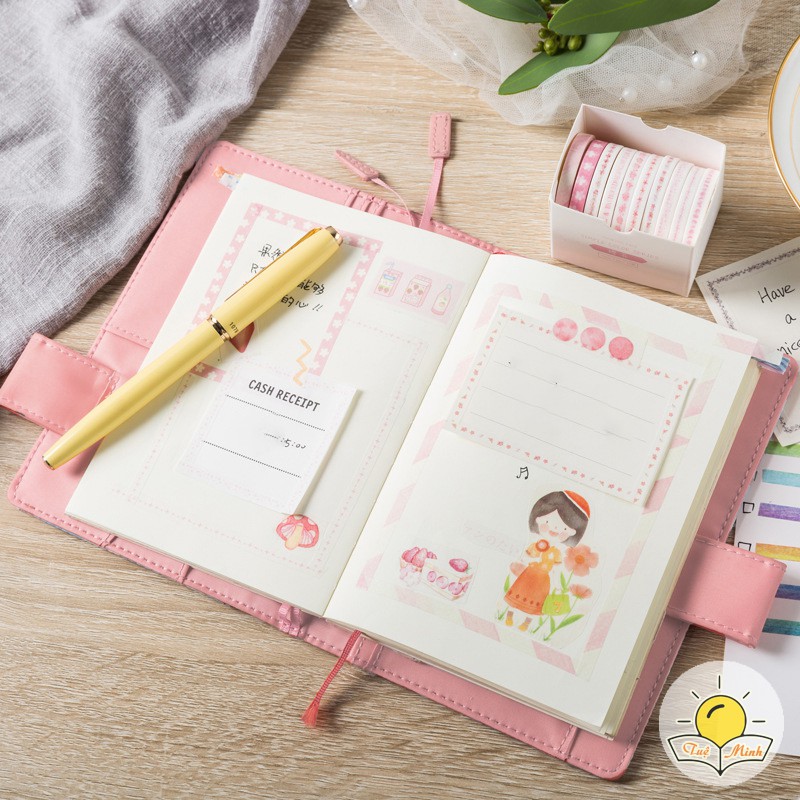 Bộ 10 cuộn washi tape trang trí dán bullet journal, set băng dính washi dễ thương WA06