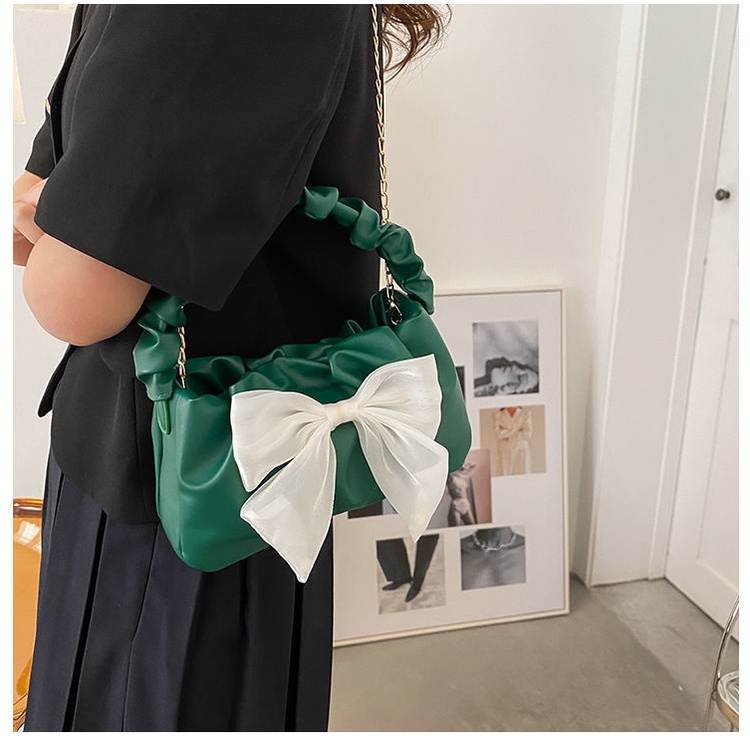 Túi Đeo Vai/Xách Tay Xếp Ly Đính Nơ Thời Trang Kiểu Pháp Cho Nữ