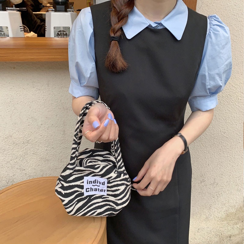 Túi YADOU đựng tiền xu vải canvas họa tiết ngựa vằn kiểu Pháp retro đơn giản đa năng nhỏ gọn