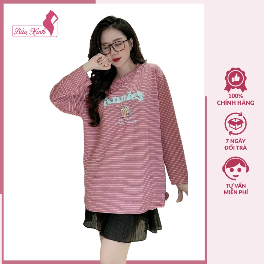 Áo bầu thu đông - áo bầu kẻ dài tay mùa đông chất cotton mềm mịn freesize tới 70kg AB03