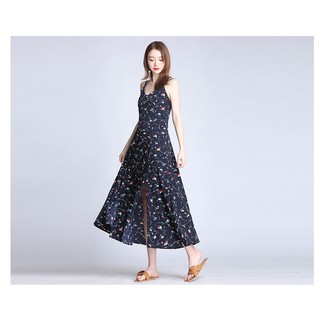 ĐẦM MAXI HOA HAI DÂY XẺ BÊN