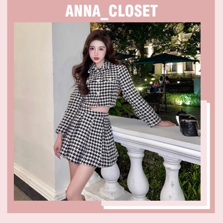 Set dạ tweed áo khoác dạ kèm chân váy xoè hoạ tiết _ hàng order kèm ảnh thật