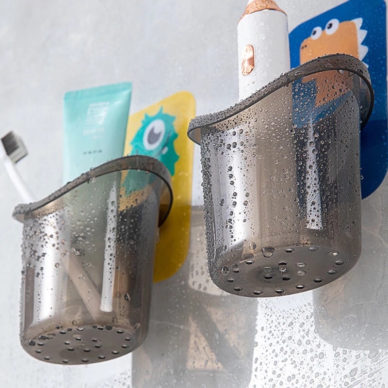 [Mới] Giá Đỡ Bàn Chải Đánh Răng / Cốc Đựng Lược Gắn Tường Có Lỗ Thoát Nước / Không Đục Lỗ