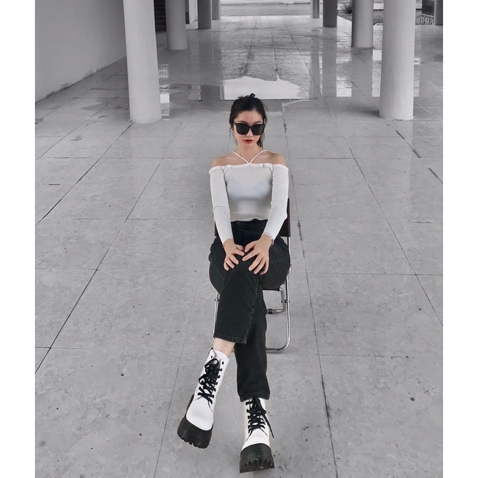 Boots cao cổ đen và trắng được bác Hằng review đế bánh mì 8cm kèm ảnh thật | BigBuy360 - bigbuy360.vn