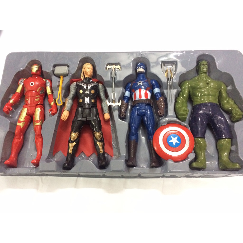 ĐỒ CHƠI 4 MÔ HÌNH SIÊU NHÂN ANH HÙNG AVENGER CAO 30CM CÓ ĐÈN SIÊU CHẮC CHẮN, NGƯỜI SẮT, ĐỘI TRƯỞNG, KHỔNG LỒ XANH, THOR