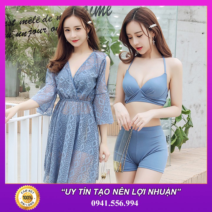 Sale - Set Bikini 3 Mảnh 2019 Ren Choàng Nữ