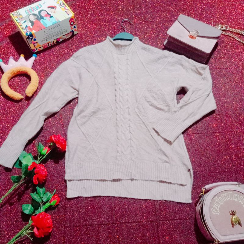 Đầm len màu hồng ruốc nhạt dáng suông cổ lọ size S M L rất đẹp hàng si tuyển