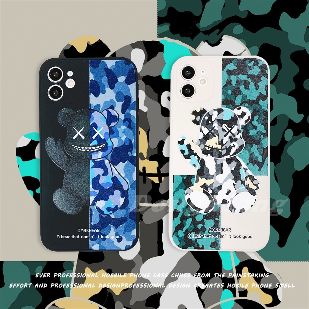 Ốp điện thoại tpu silicon viền vuông họa tiết bearbrick rằn ri thích hợp cho iPhone 13 Pro Max 12 11 6 6s 7 8 Plus XR XS