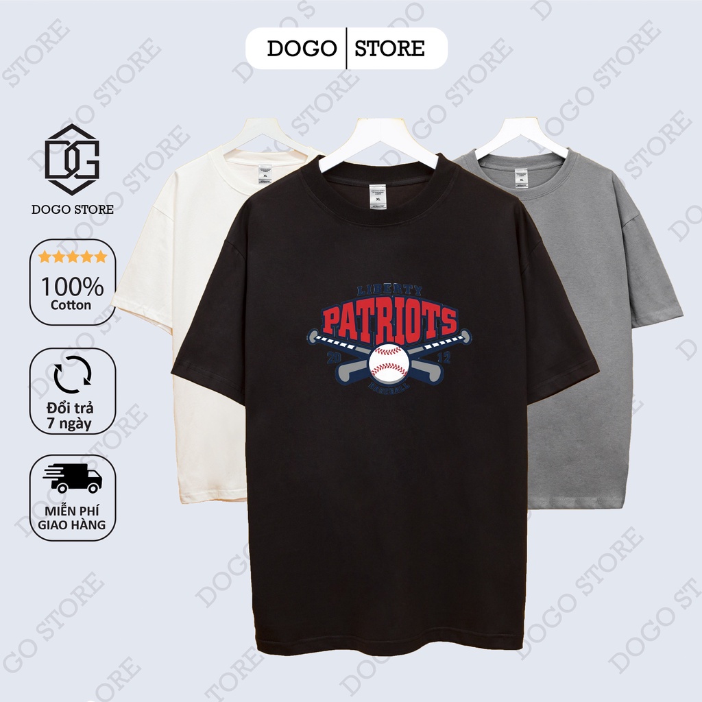 Áo thun tay lỡ Patriots Dogo Store , Áo thun unisex nam nữ form rộng oversize chất liệu Cotton