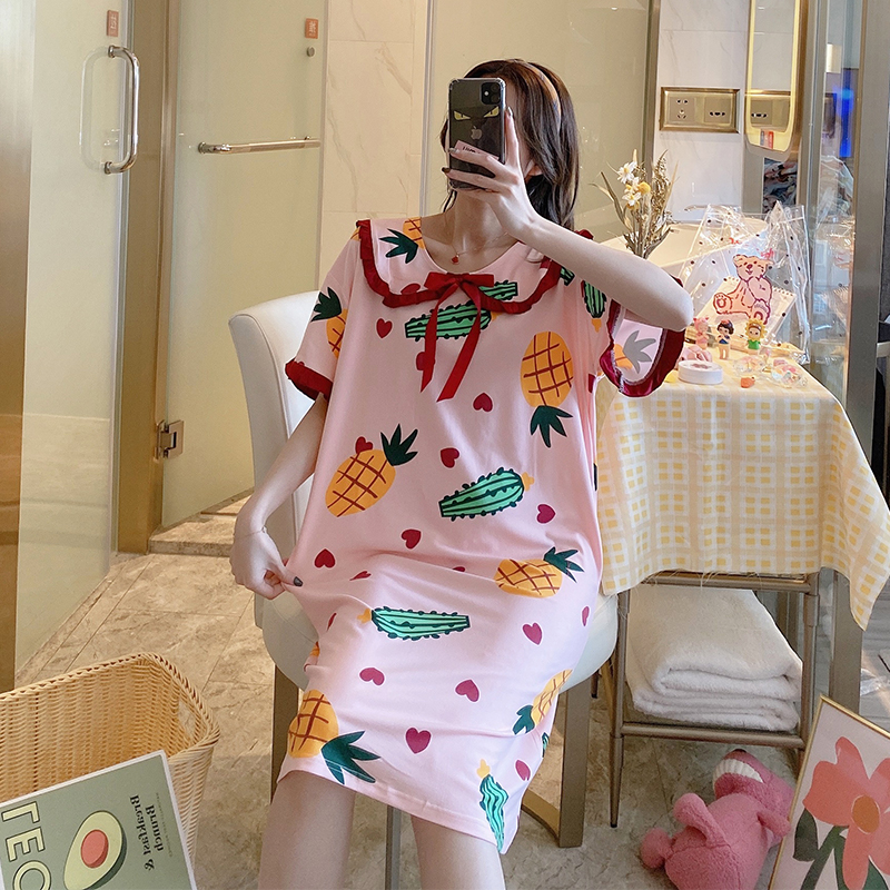 Đầm ngủ ngắn tay phối ren thời trang trẻ trung dành cho nữ | BigBuy360 - bigbuy360.vn