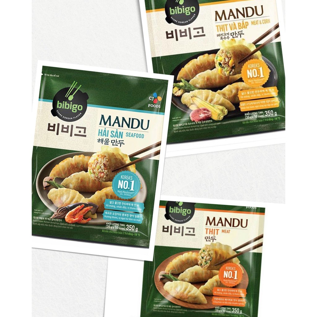 Bánh xếp Mandu Hải Sản/ Thịt/ Thịt Bắp Bibigo 350g
