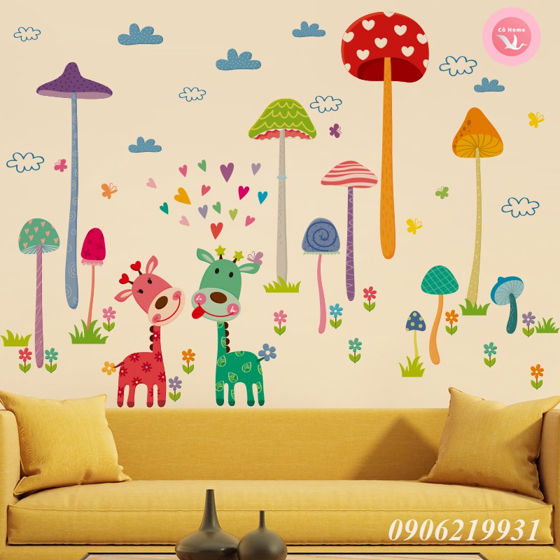 Tranh Dán Tường Cho Bé (SIÊU RẺ) - Decal Dán Tường Cho Bé - Tranh Dán Động Vật - Nấm Te30