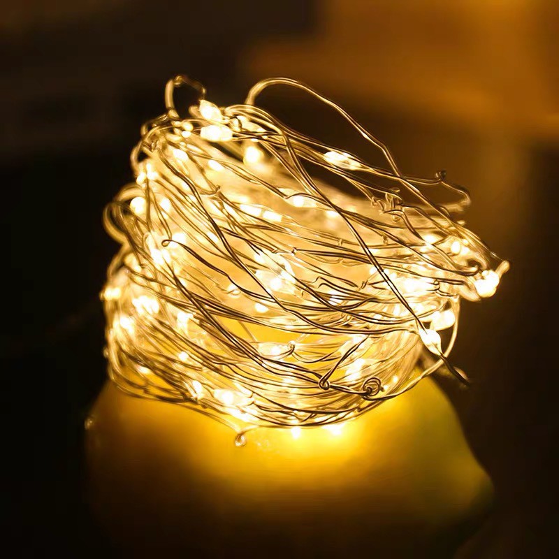 Đèn Fairy Light 5 mét đom đóm giá rẻ dùng PIN CR2032 ( vàng nắng) Trang Trí Giáng Sinh Lễ Tết