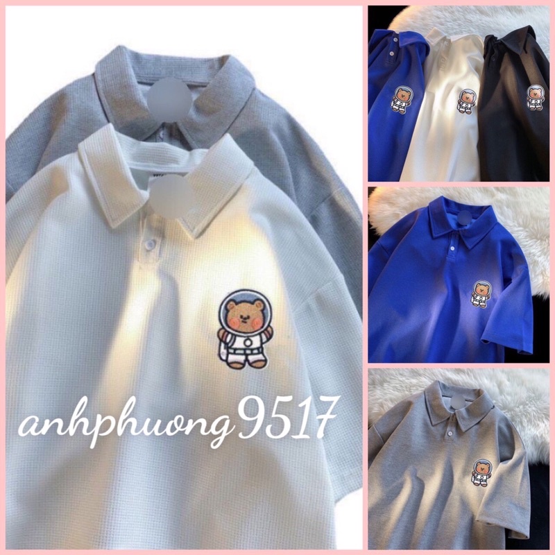Áo thun polo tổ ong Phi Hành Gia phong cách unisex dành cho nữ cá tính Trend đi chơi, dạo phố Hàn Quốc