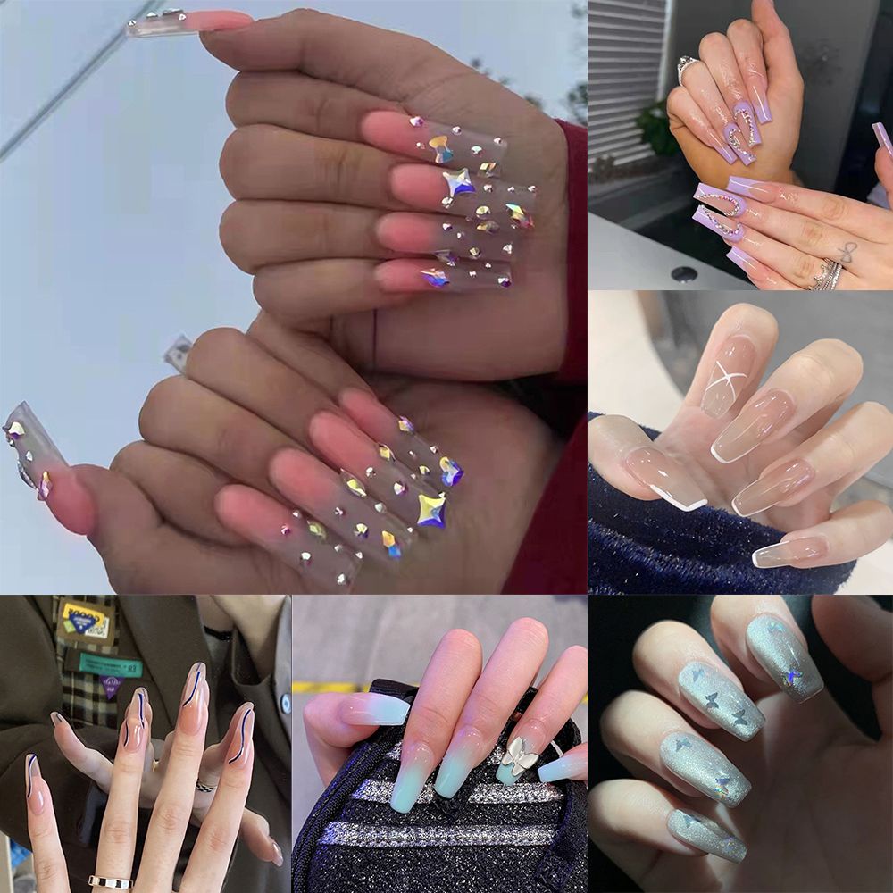 [Hàng mới về] Hộp 24 móng tay giả thiết kế có thể tháo rời phong cách Pháp