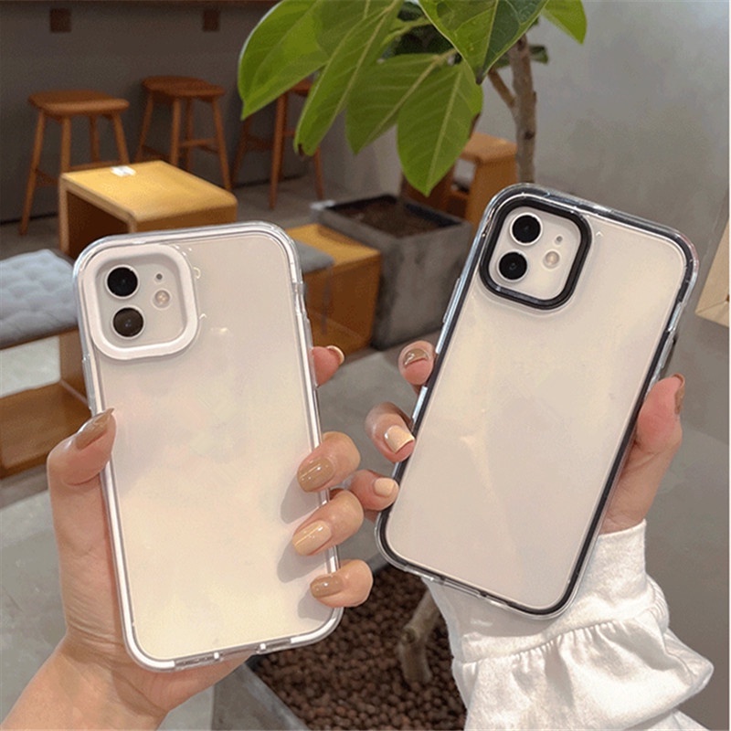 Ốp Điện Thoại Trong Suốt 2 Trong 1 Đơn Giản Bảo Vệ Ống Kính Máy Ảnh Cho iphone 14 Pro 13 Pro Max 11 11Promax XR 7P 8p