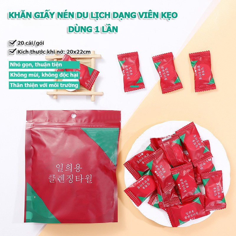 Khăn giấy nén rửa mặt cao cấp hình viên kẹo - Tiện dụng &lt;3