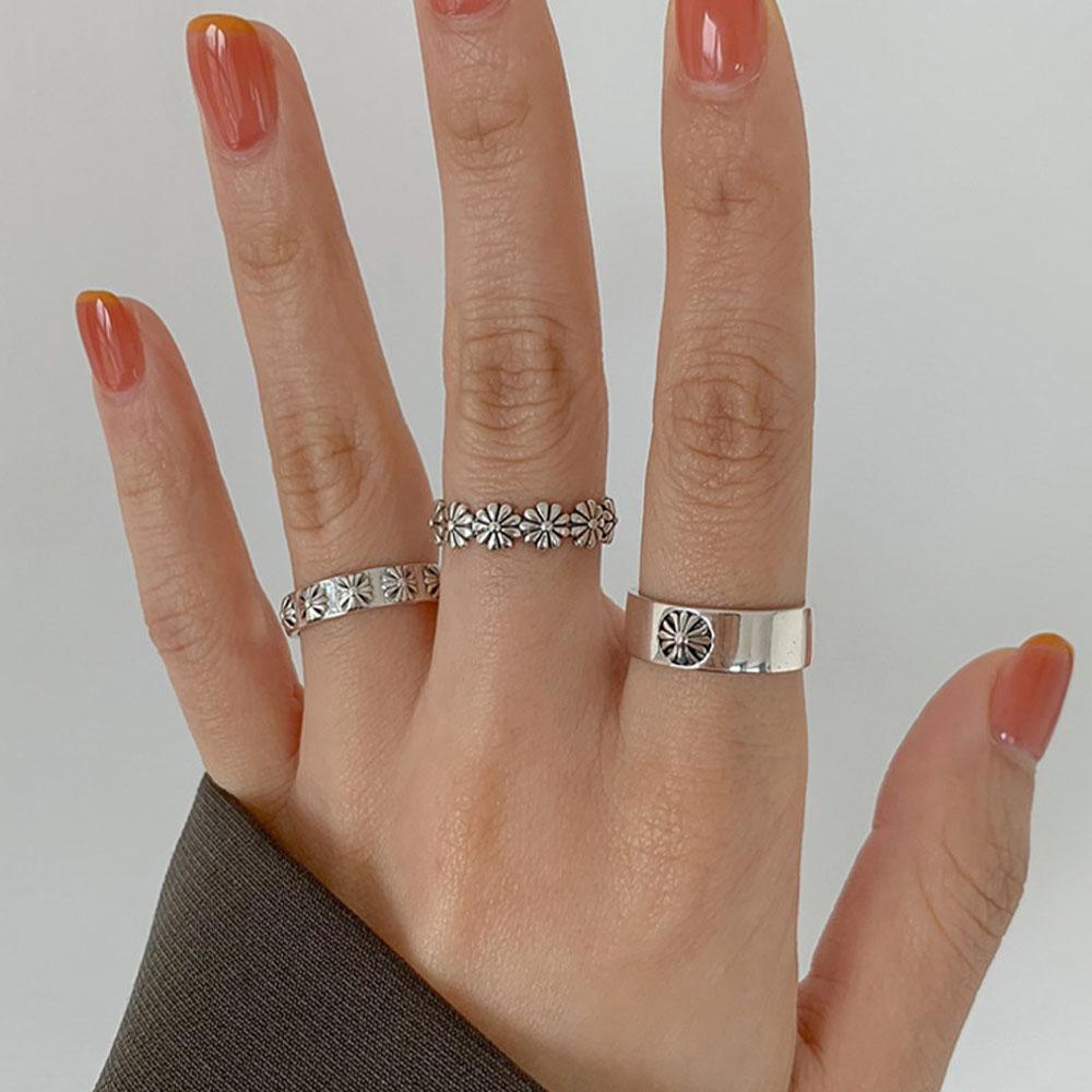 Nhẫn Đeo Tay Khắc Hình Hoa Cúc Phong Cách Vintage Dành Cho Nam Nữ|Nhẫn Khớp Ngón Tay Thiết Kế Đơn Giản Thời Trang