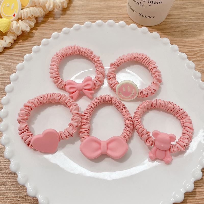 Set 5 Dây Buộc Tóc Cao Su Co Giãn Họa Tiết Hoạt Hình Đáng Yêu Phong Cách Hàn Quốc