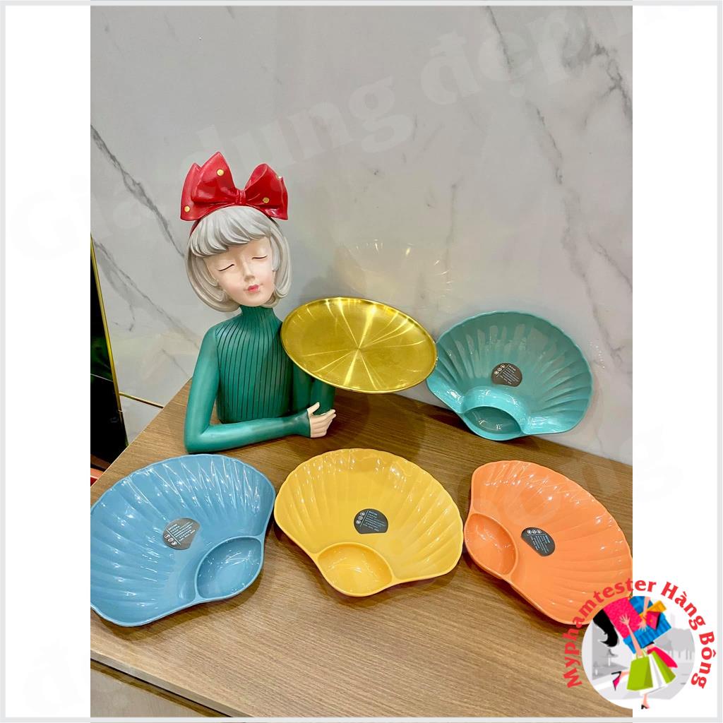 Set 4 đĩa ăn hình sò có ngăn để gia vị chấm