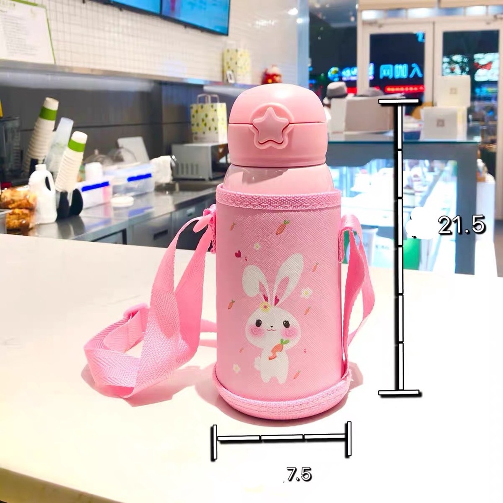 Bình giữ nhiệt hình hoạt hình có ống hút, túi đeo cho bé