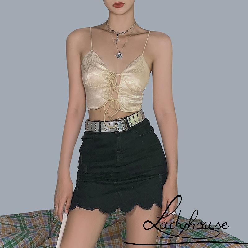 Áo Croptop Hai Dây Cổ Chữ V Sâu Hở Lưng In Họa Tiết Hoa Quyến Rũ Dành Cho Nữ