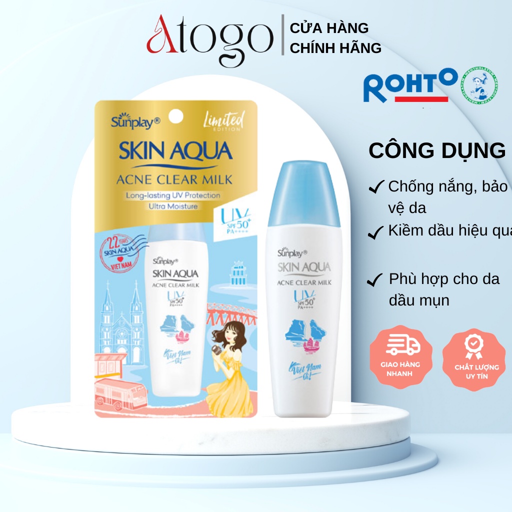 Sữa Chống Nắng Dưỡng Ẩm, Ngừa Mụn, Kiềm Dầu Sunplay Skin Aqua Acne Clear Milk Spf50+ Pa++++ 25g