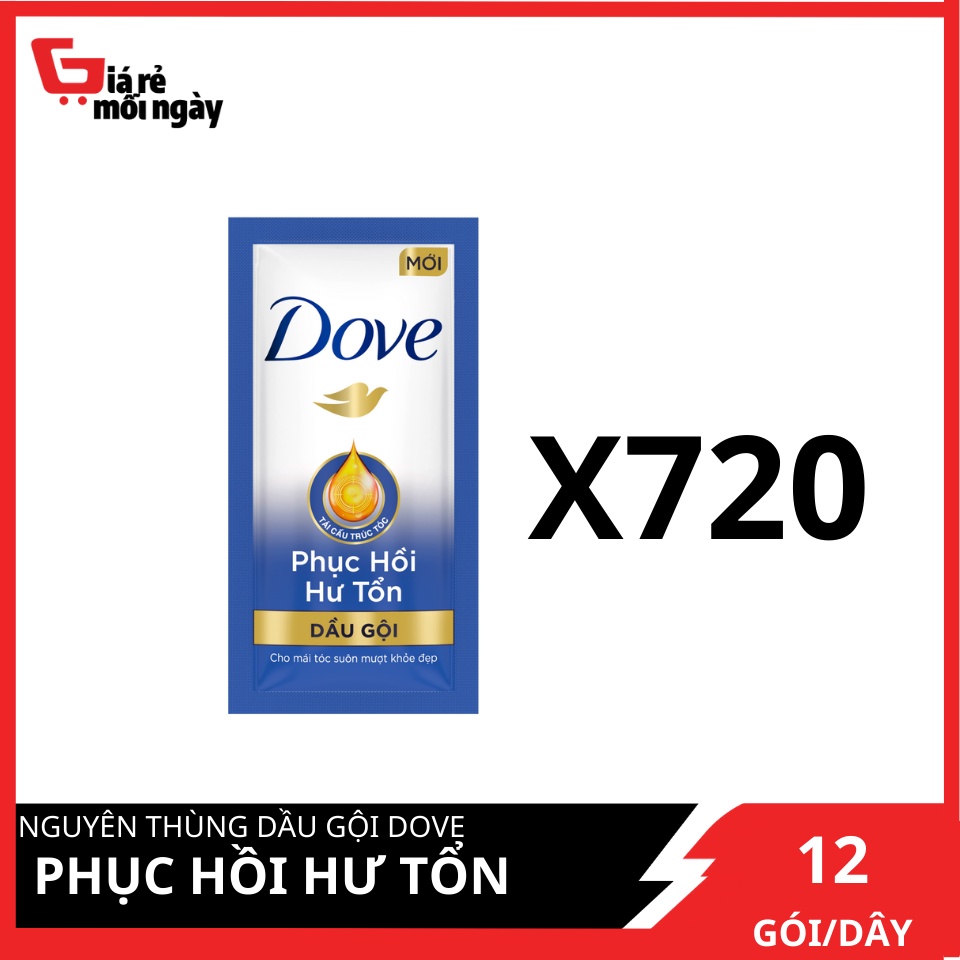 [Giá sỉ] Nguyên thùng Dầu gội Dove Phục hồi Hư tổn Dây 12 góiX60