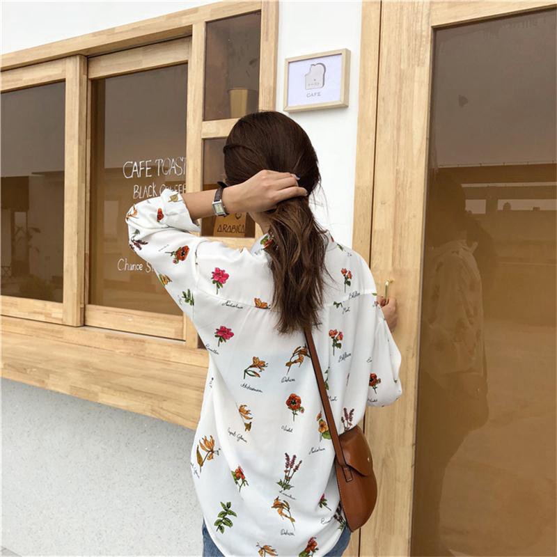 Women Korean Floral Print Shirt Long-sleeved Shirt Red Plaid Blouse | BigBuy360 - bigbuy360.vn