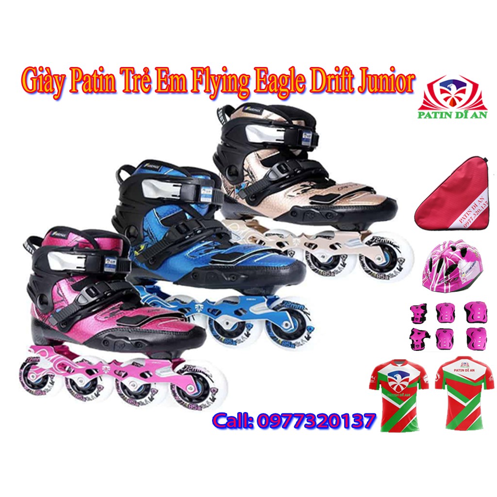 Giày Patin Trẻ Em Flying Eagle Drift Junior Quà Tặng Combo balo+bảo hộ V5+8 bánh đèn +vớ Nike cao cổ