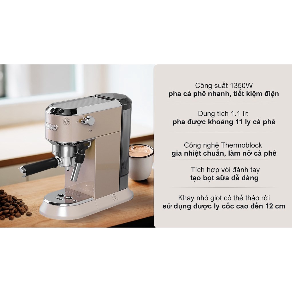 Máy pha cafe Delonghi EC785, công suất 1300W, dung tích 1.1L, áp suất 15 par, hệ thống Thermoblock, bảo hành 1 năm