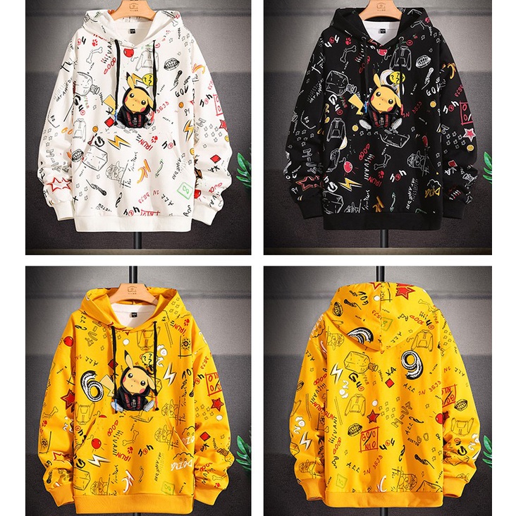 Áo hoodie nữ, hoodie nam, hoodie pikachu nỉ bông màu trắng in tràn siêu đẹp | BigBuy360 - bigbuy360.vn