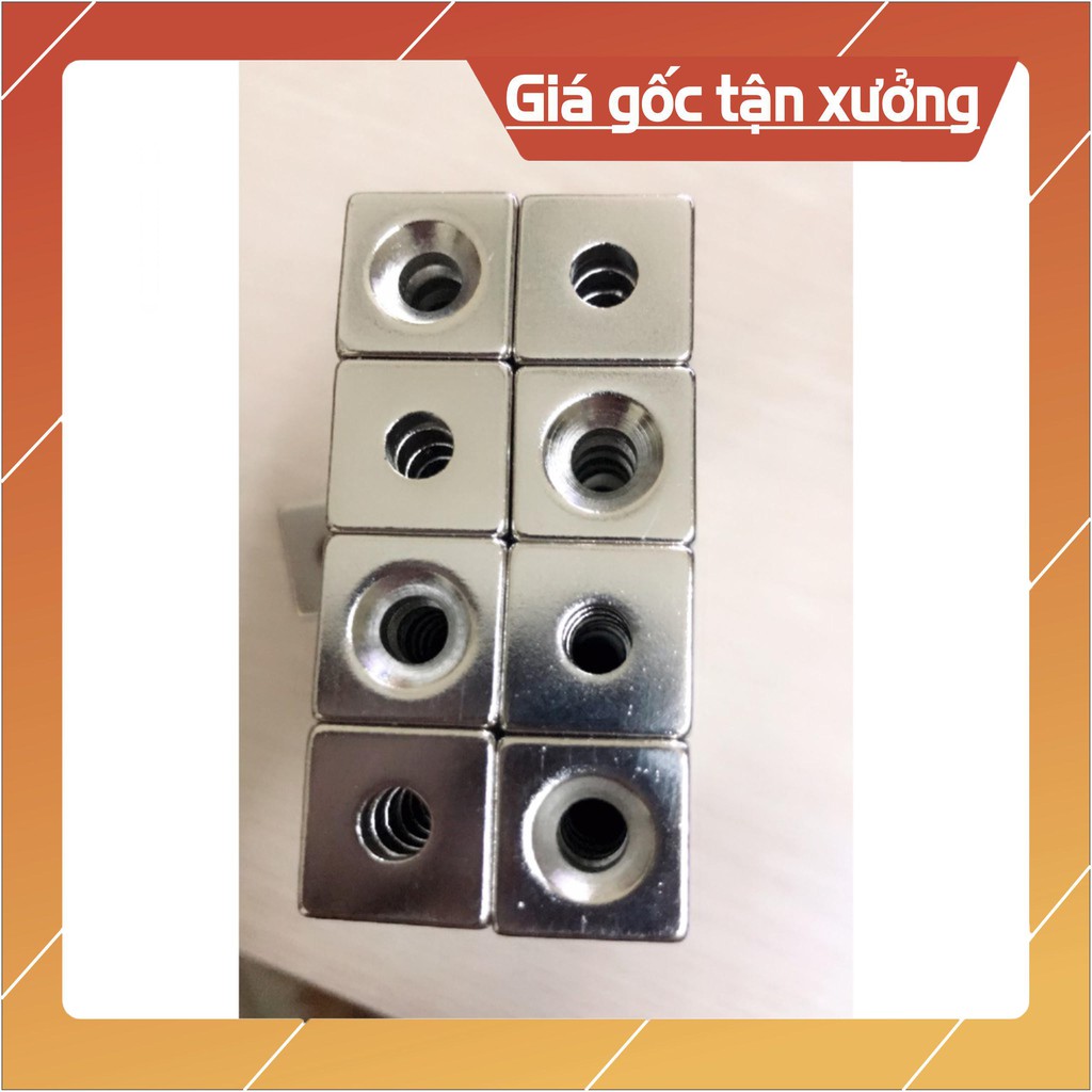 nam châm vuông 15x10x5mm lỗ 4, loại nam châm trắng đất hiếm lực hút siêu mạnh