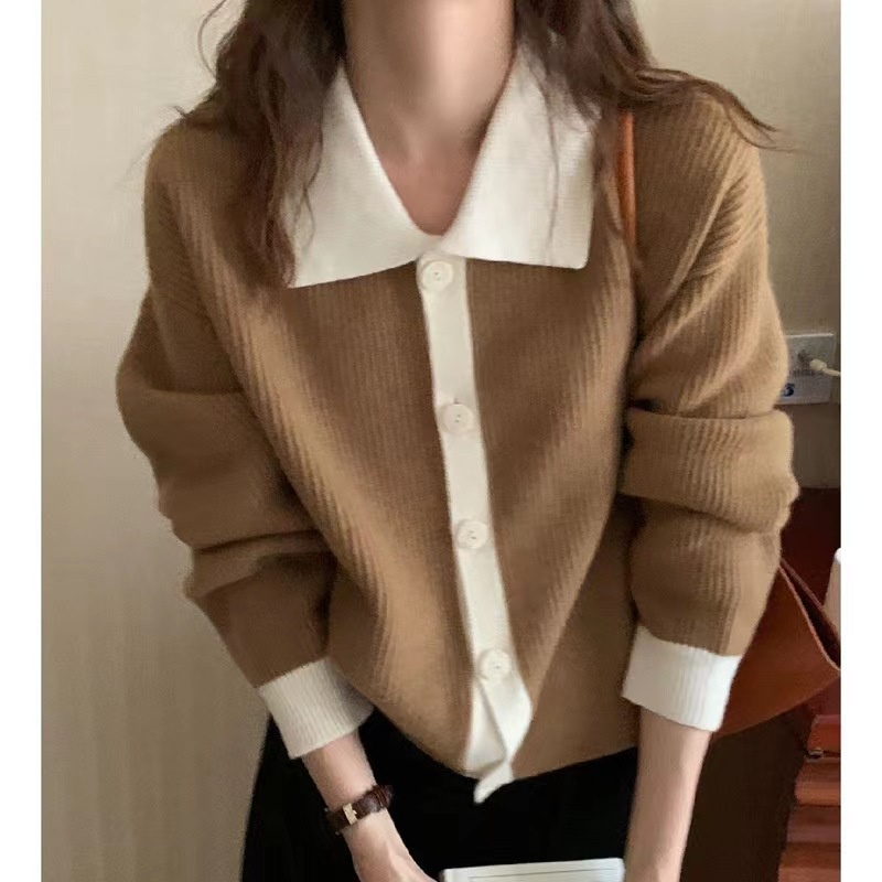 Hàng Sẵn_ Áo khoác len dệt kim thiết kế cổ áo Polo siêu mềm mịn Hadu shop