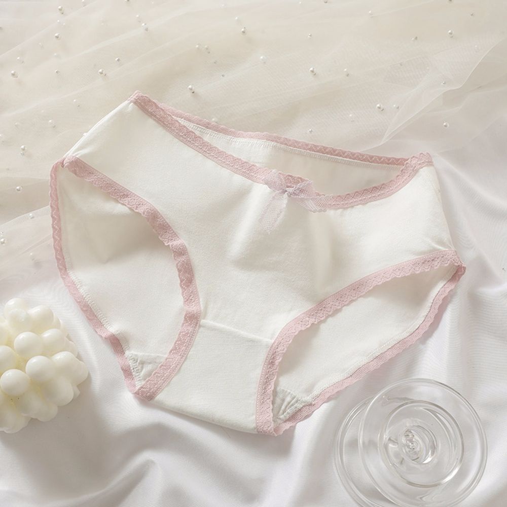 Quần lót ren co giãn thoáng khí in họa tiết caro đính nơ phong cách Hàn Quốc cho nữ